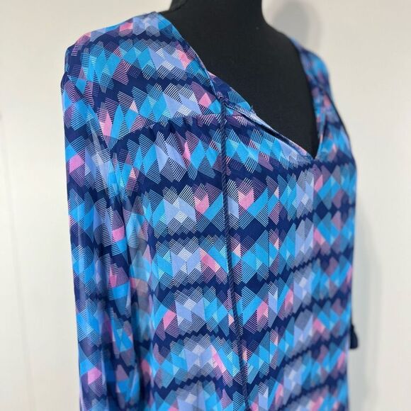Decree Sheer Abstract Long Sleeve Blouse Size L Women’s Blue / Purple Geometric - Picture 2 of 11